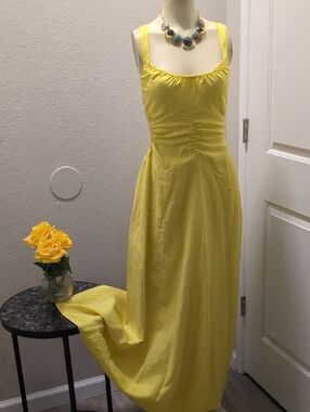 Banana Republic Bright Yellow Sleeveless Maxi Dress Linen